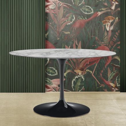 Tavolo Tulip Eero Saarinen H 73 con Piano Ovale in Marmo Arabescato Made in Italy - Scarlet Viadurini