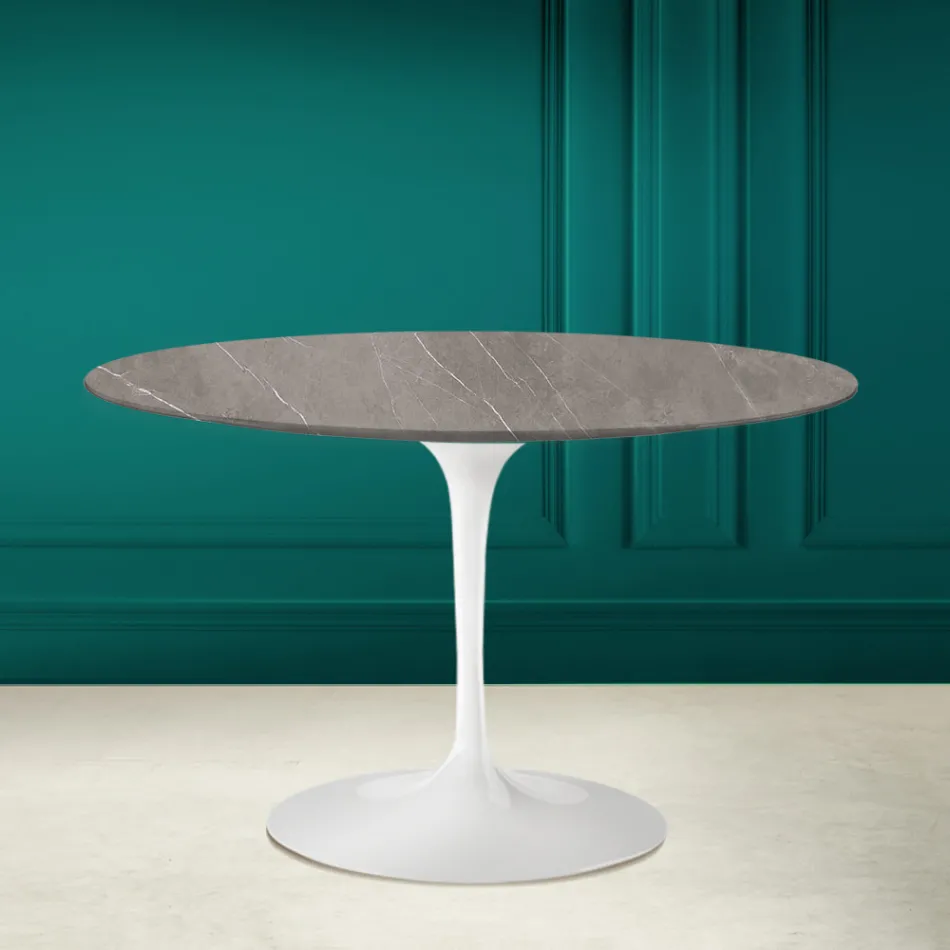 Tavolo Tulip Eero Saarinen H 73 in Ceramica Pietra Grey Made in Italy - Scarlet Viadurini
