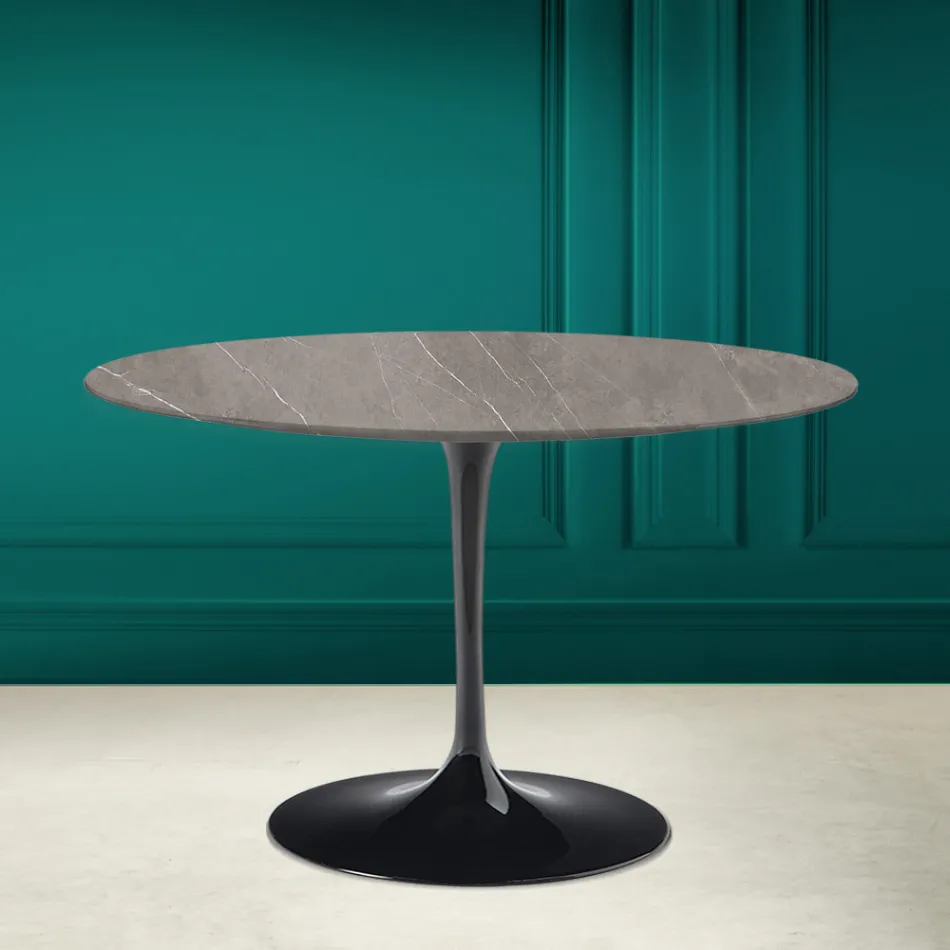 Tavolo Tulip Eero Saarinen H 73 in Ceramica Pietra Grey Made in Italy - Scarlet Viadurini