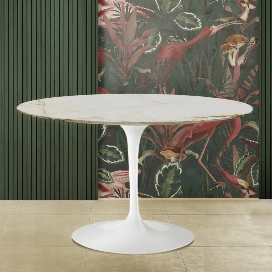 Tavolo Tulip Eero Saarinen H 73 in Marmo Caracatta Oro Realizzato in Italia Viadurini