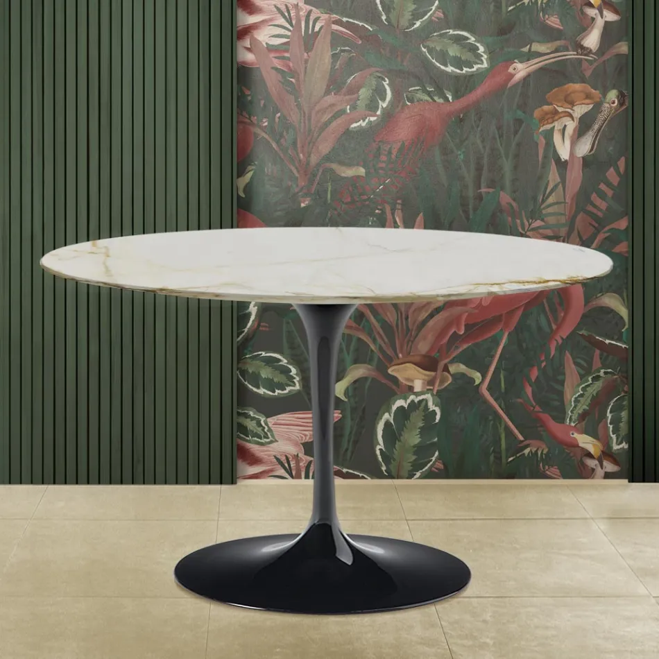 Tavolo Tulip Eero Saarinen H 73 in Marmo Caracatta Oro Realizzato in Italia Viadurini