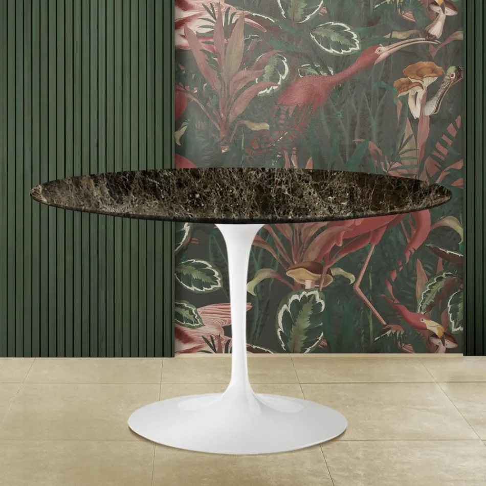 Tavolo Tulip Eero Saarinen H 73 in Marmo Emperador Dark Realizzato in Italia Viadurini
