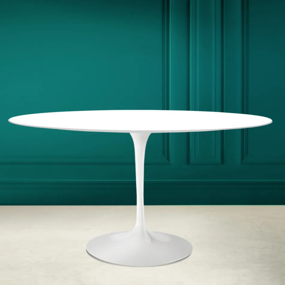 Tavolo Tulip Eero Saarinen H 73 Ovale in Ceramica Bianco Assoluto Made in Italy - Scarlet Viadurini