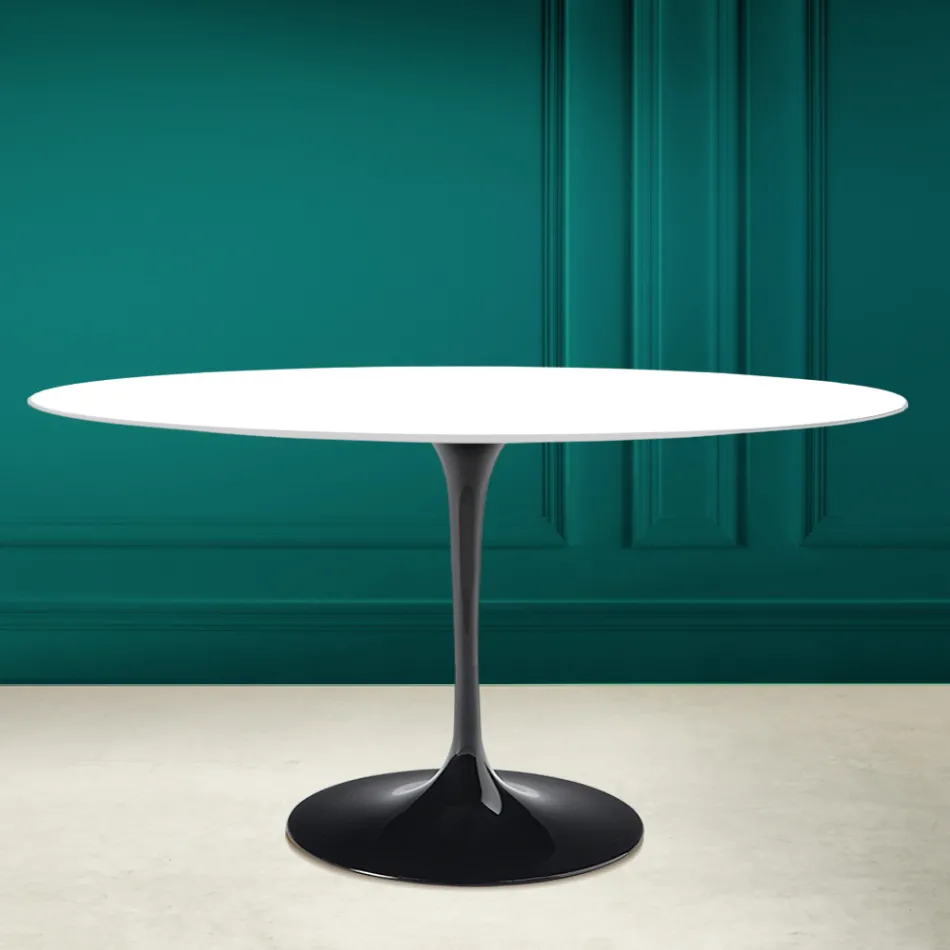 Tavolo Tulip Eero Saarinen H 73 Ovale in Ceramica Bianco Assoluto Made in Italy - Scarlet Viadurini