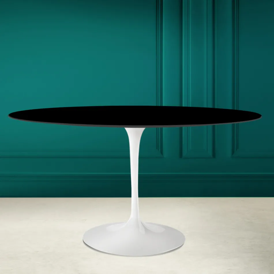 Tavolo Tulip Eero Saarinen H 73 Ovale in Ceramica Nero Assoluto Made in Italy - Scarlet Viadurini