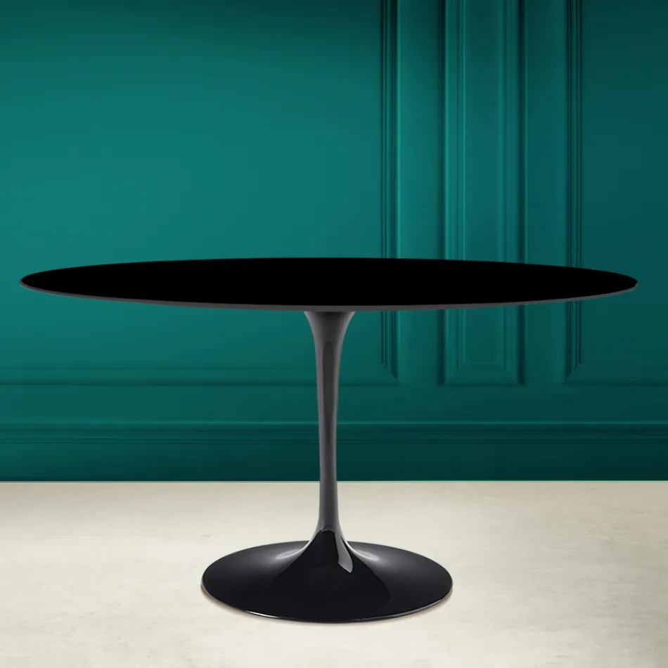 Tavolo Tulip Eero Saarinen H 73 Ovale in Ceramica Nero Assoluto Made in Italy - Scarlet Viadurini