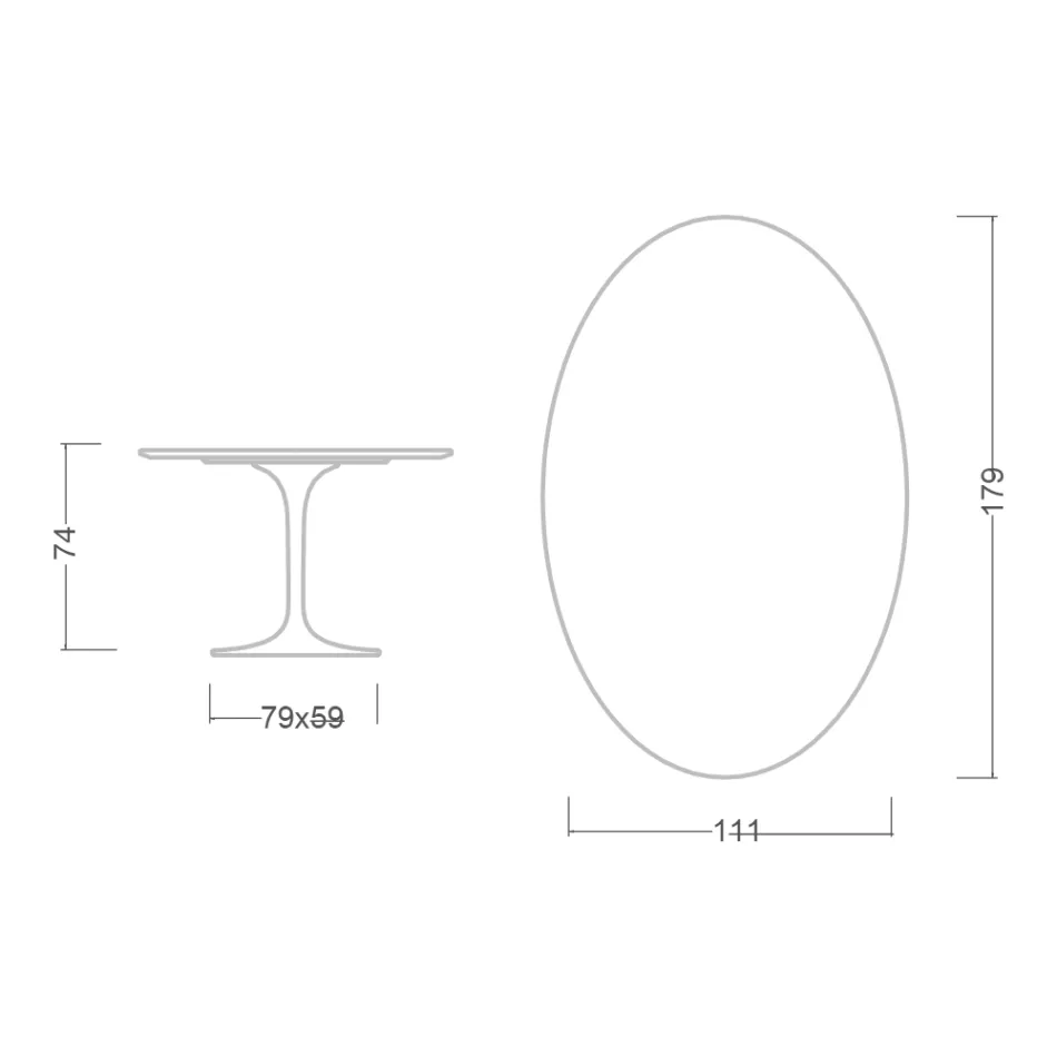 Tavolo Tulip Eero Saarinen H 73 Ovale in Ceramica Noir Laurent Made in Italy - Scarlet Viadurini