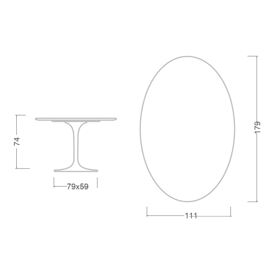 Tavolo Tulip Eero Saarinen H 73 Ovale in Ceramica Rem Made in Italy - Scarlet Viadurini