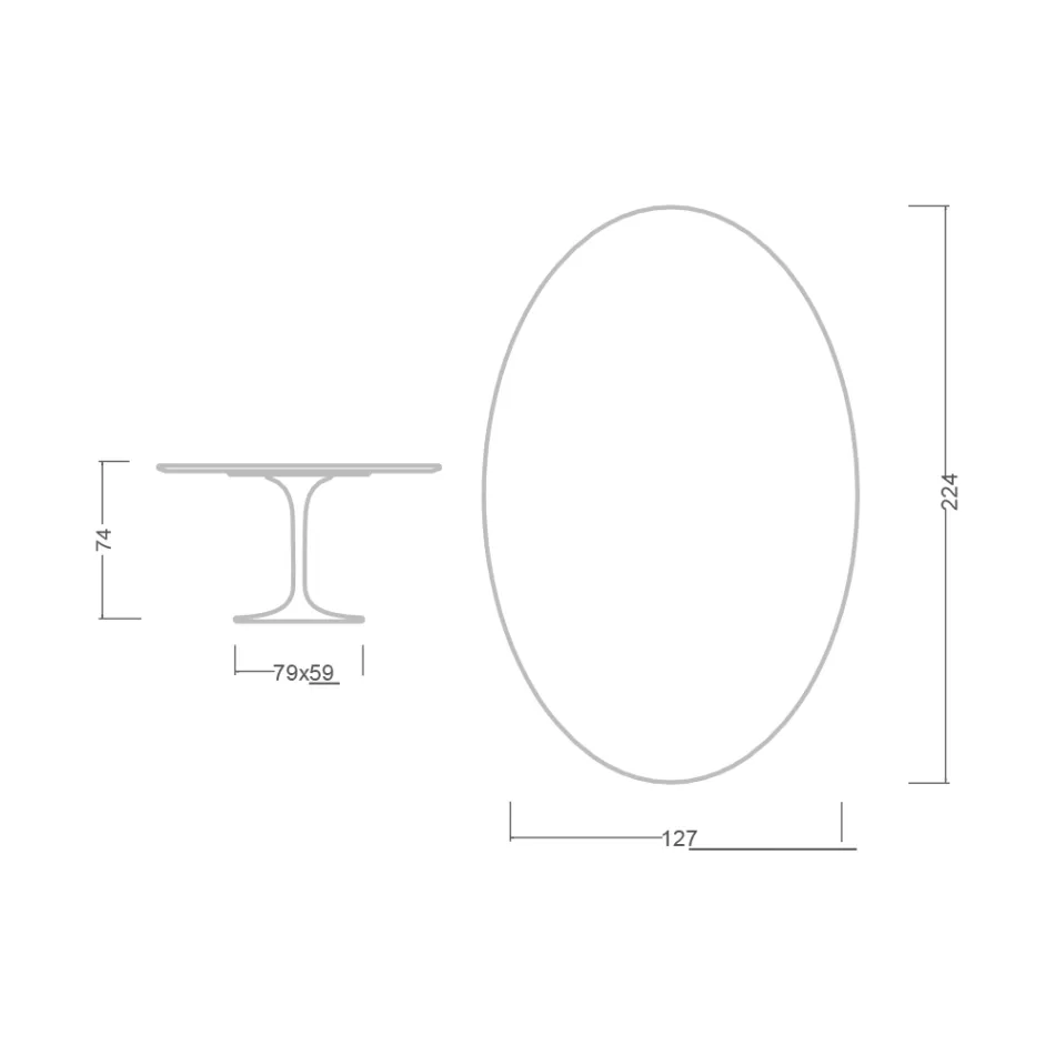 Tavolo Tulip Eero Saarinen H 73 Ovale in Ceramica Rem Made in Italy - Scarlet Viadurini