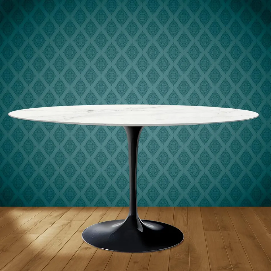 Tavolo Tulip Eero Saarinen H 73 Ovale in Ceramica Rem Made in Italy - Scarlet Viadurini