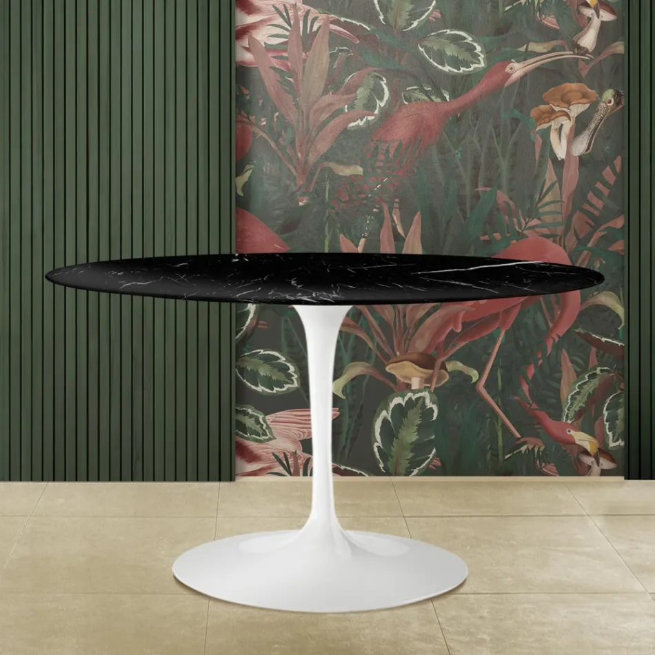 Tavolo Tulip Eero Saarinen H 73 Ovale in Marmo Nero Marquinia Made in Italy - Scarlet Viadurini