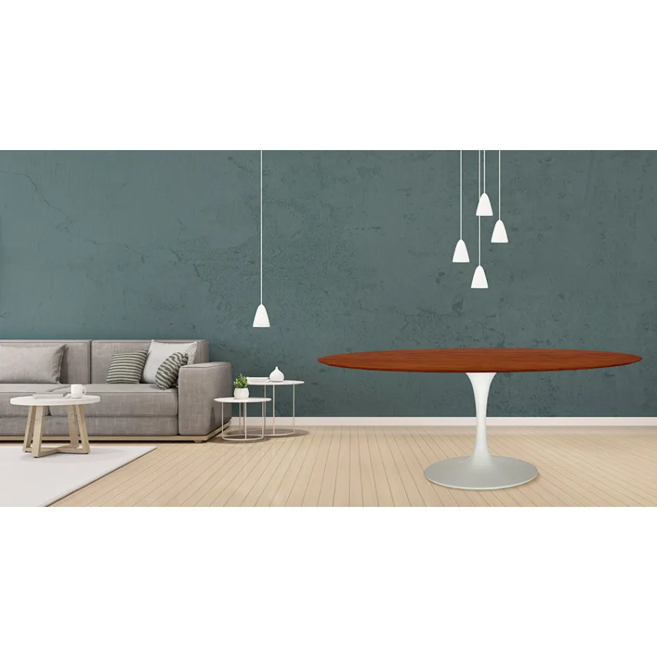 Tavolo Tulip Eero Saarinen H 73 Ovale in Rovere Tinto Ciliegio Made in Italy - Scarlet Viadurini