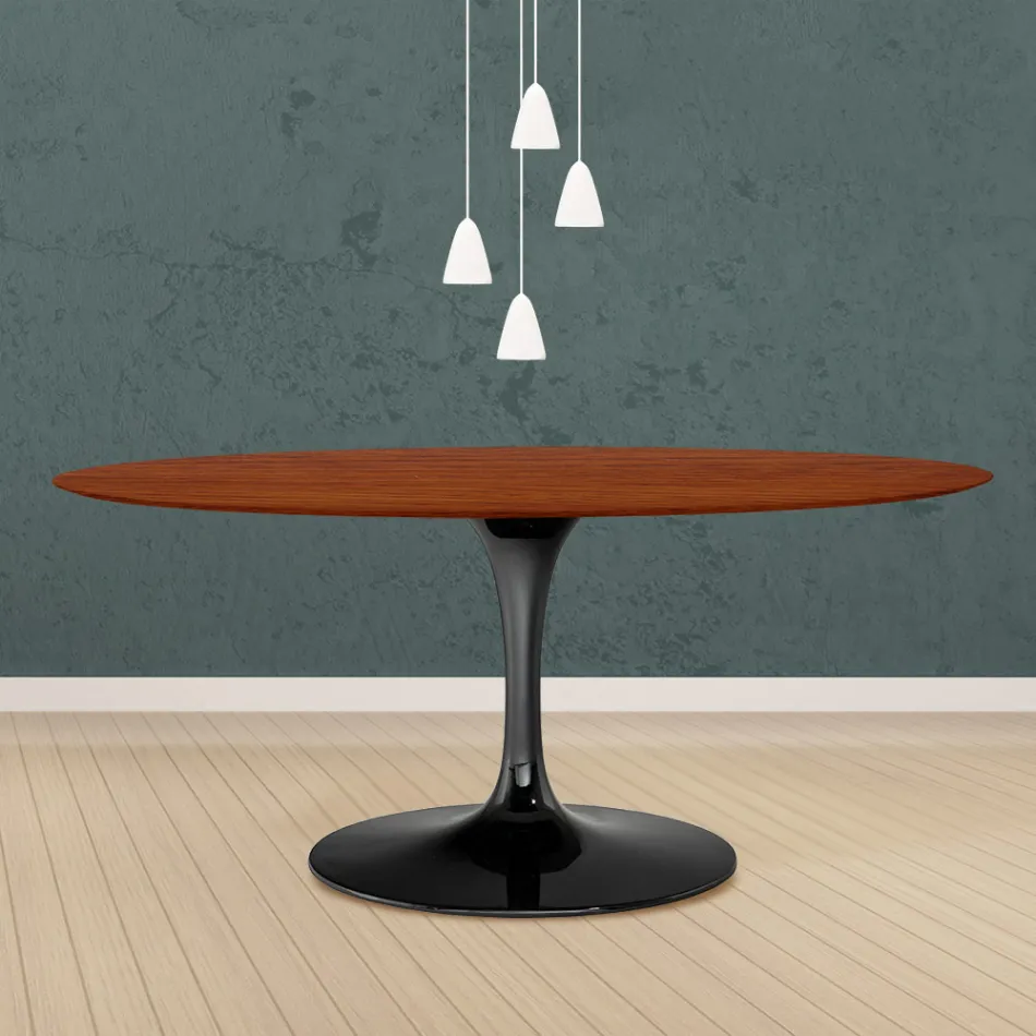 Tavolo Tulip Eero Saarinen H 73 Ovale in Rovere Tinto Ciliegio Made in Italy - Scarlet Viadurini