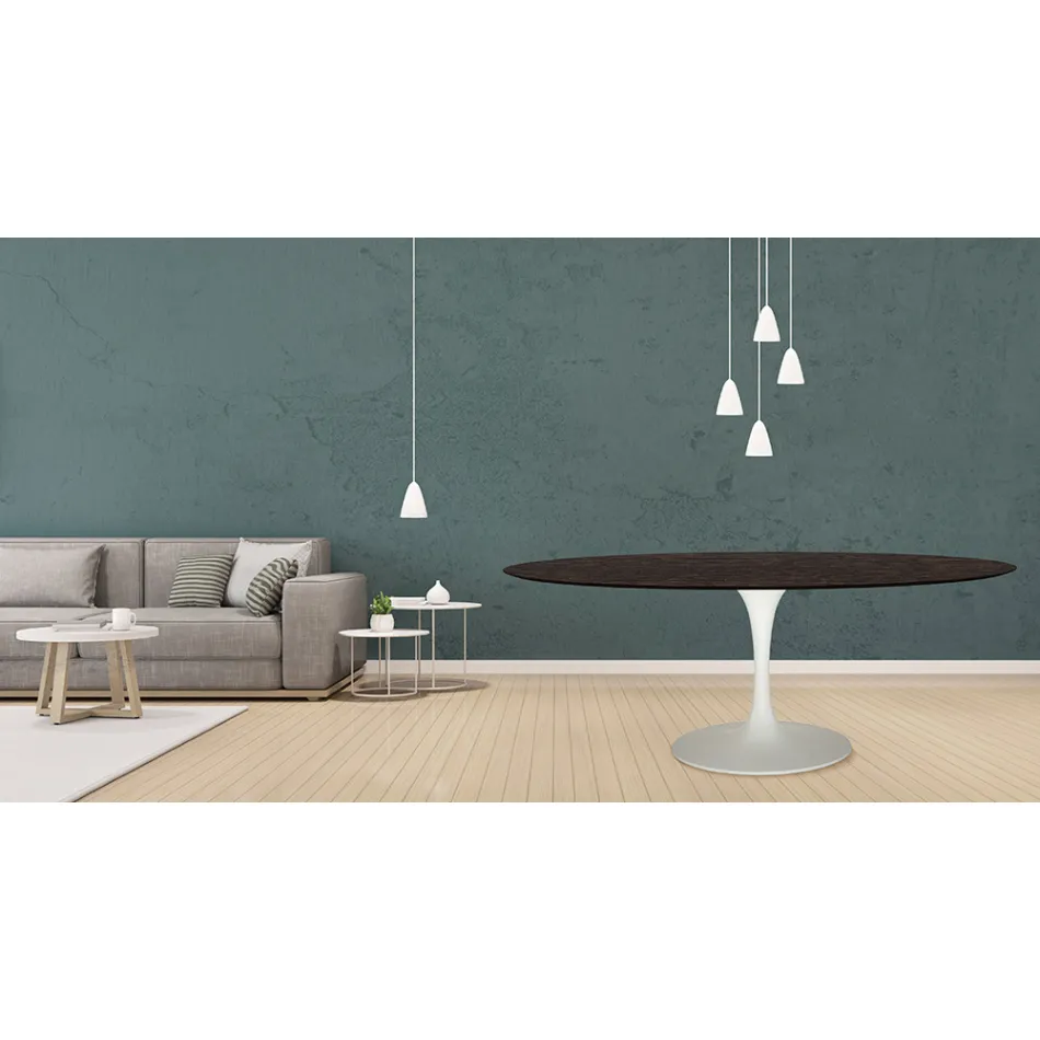 Tavolo Tulip Eero Saarinen H 73 Ovale in Rovere Tinto Moka Made in Italy - Scarlet Viadurini