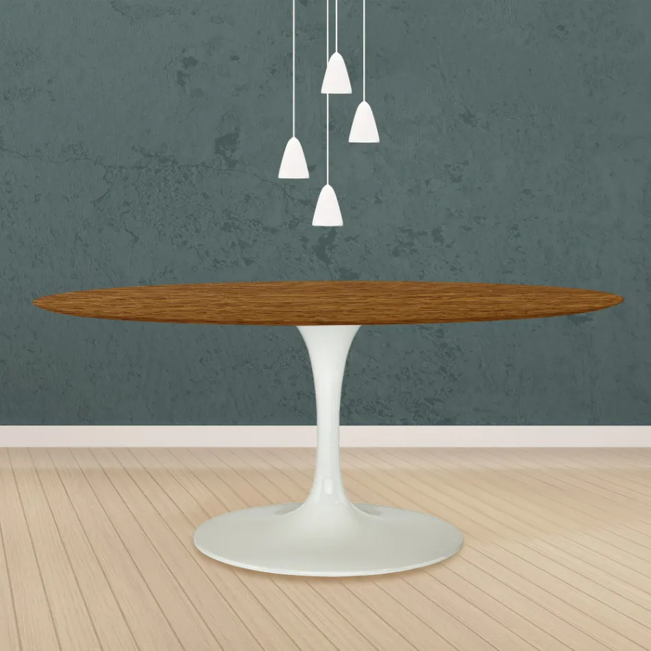 Tavolo Tulip Eero Saarinen H 73 Ovale in Rovere Tinto Noce Chiaro Made in Italy - Scarlet Viadurini