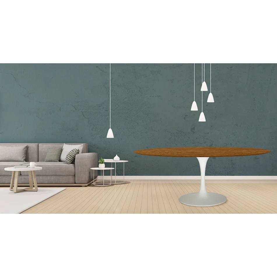 Tavolo Tulip Eero Saarinen H 73 Ovale in Rovere Tinto Noce Chiaro Made in Italy - Scarlet Viadurini