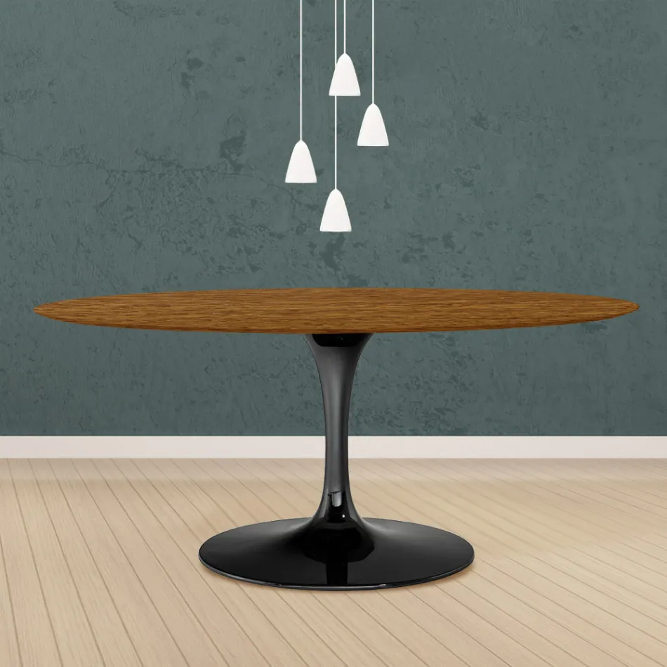 Tavolo Tulip Eero Saarinen H 73 Ovale in Rovere Tinto Noce Chiaro Made in Italy - Scarlet Viadurini
