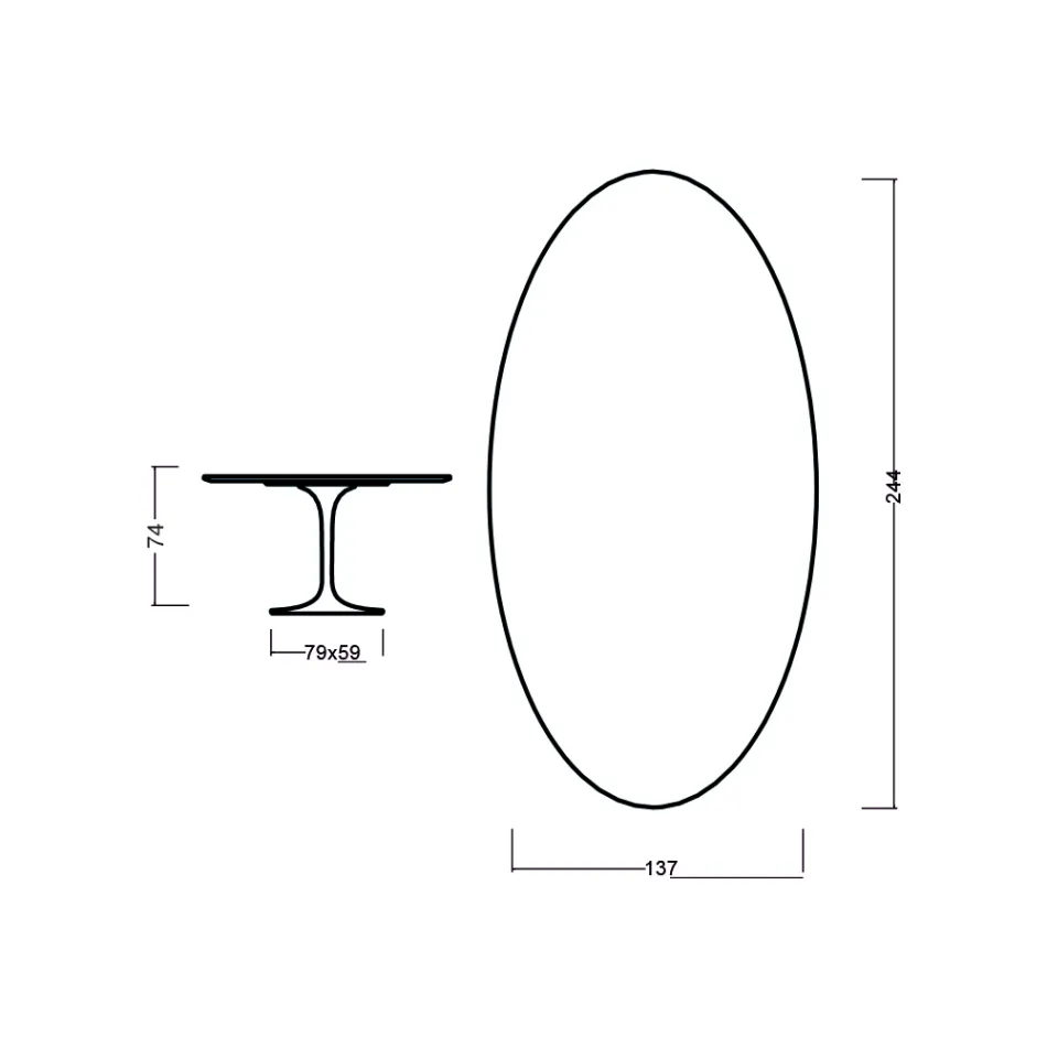 Tavolo Tulip Eero Saarinen H 73 Ovale in Rovere Tinto Noce Scuro Made in Italy - Scarlet Viadurini