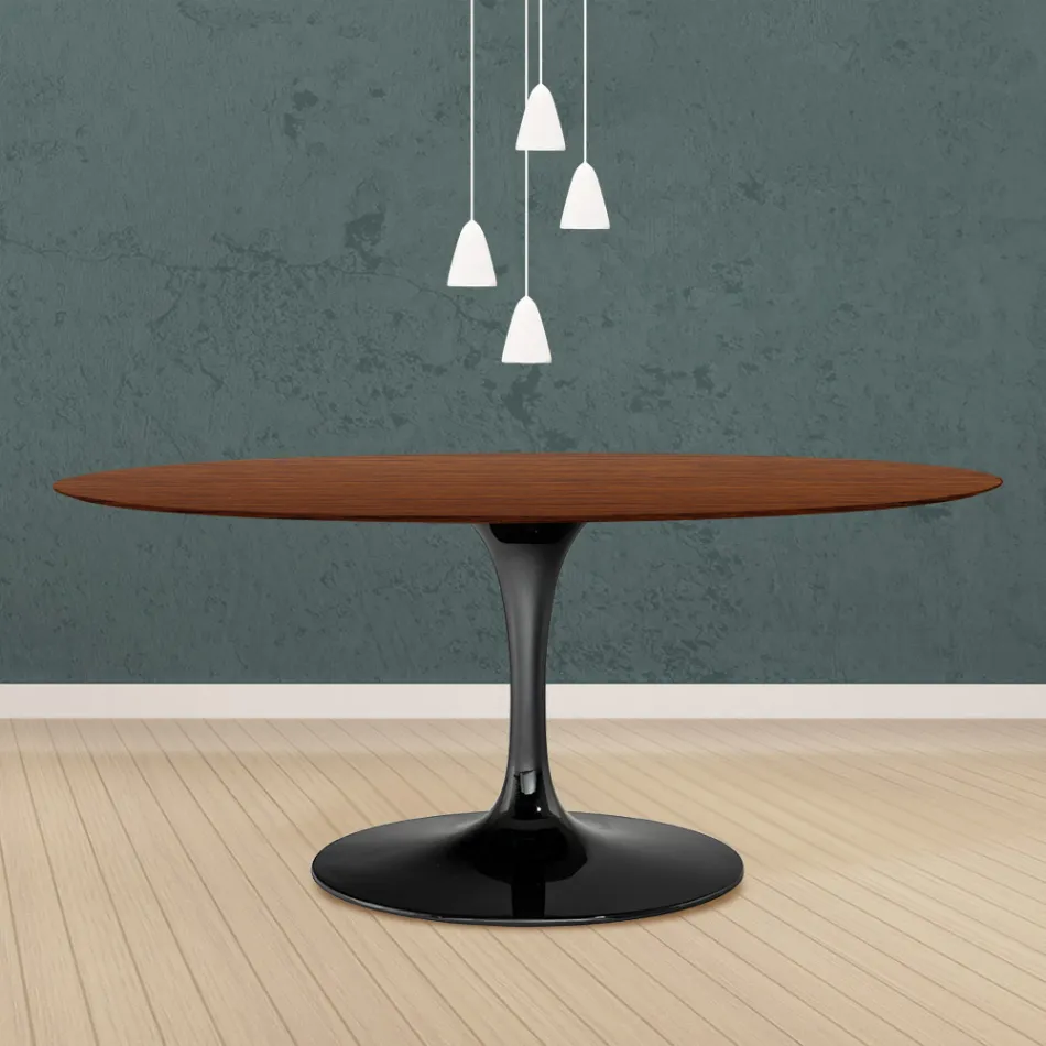 Tavolo Tulip Eero Saarinen H 73 Ovale in Rovere Tinto Noce Scuro Made in Italy - Scarlet Viadurini