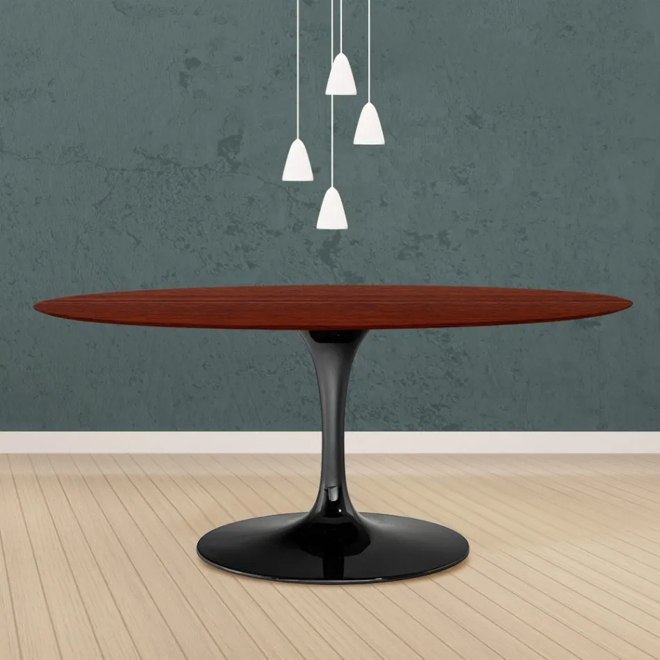 Tavolo Tulip Eero Saarinen H 73 Ovale in Rovere Tinto Palissandro Made in Italy - Scarlet Viadurini