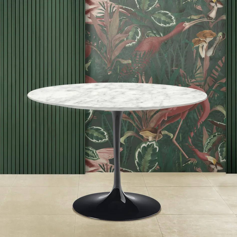 Tavolo Tulip Eero Saarinen H 73 Rotondo con Piano in Marmo di Carrara Made in Italy - Scarlet Viadurini