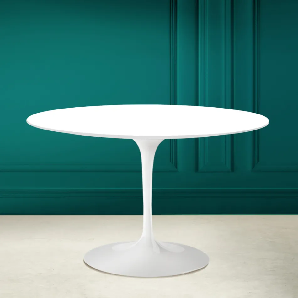 Tavolo Tulip Eero Saarinen H 73 Rotondo in Bianco Assoluto Made in Italy - Scarlet Viadurini