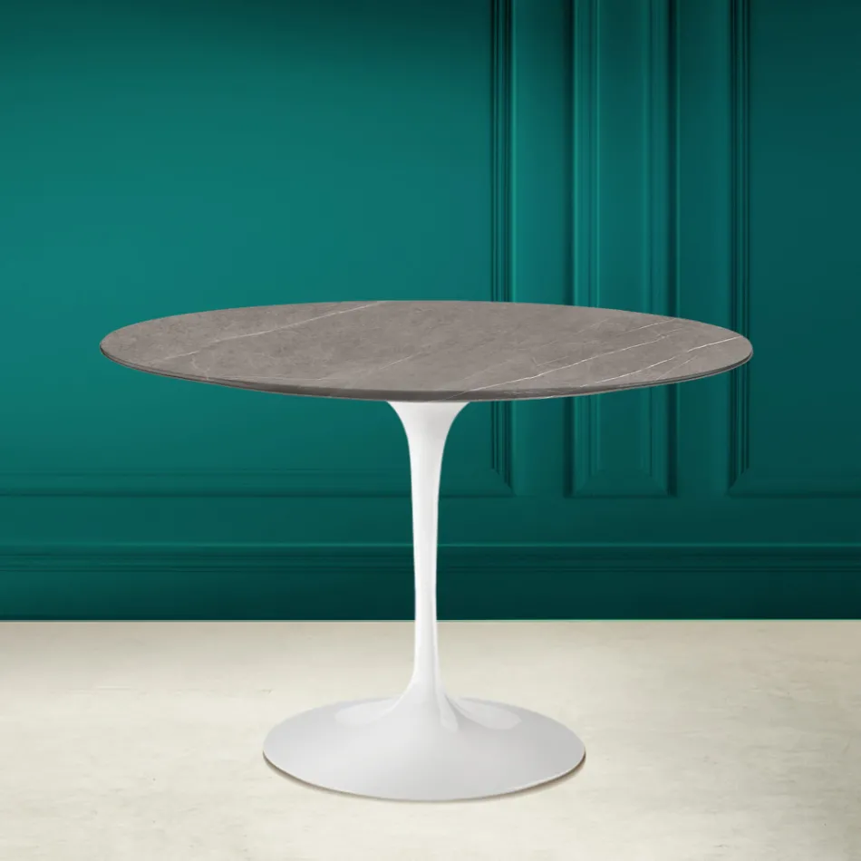 Tavolo Tulip Eero Saarinen H 73 Rotondo in Ceramica Pietra Grey Made in Italy - Scarlet Viadurini