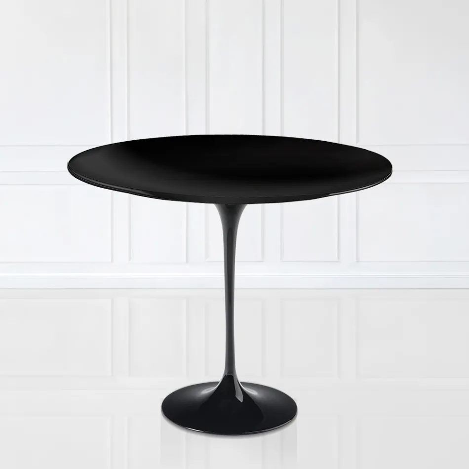 Tavolo Tulip Eero Saarinen H 73 Rotondo in Laminato Liquido Nero Made in Italy - Scarlet Viadurini