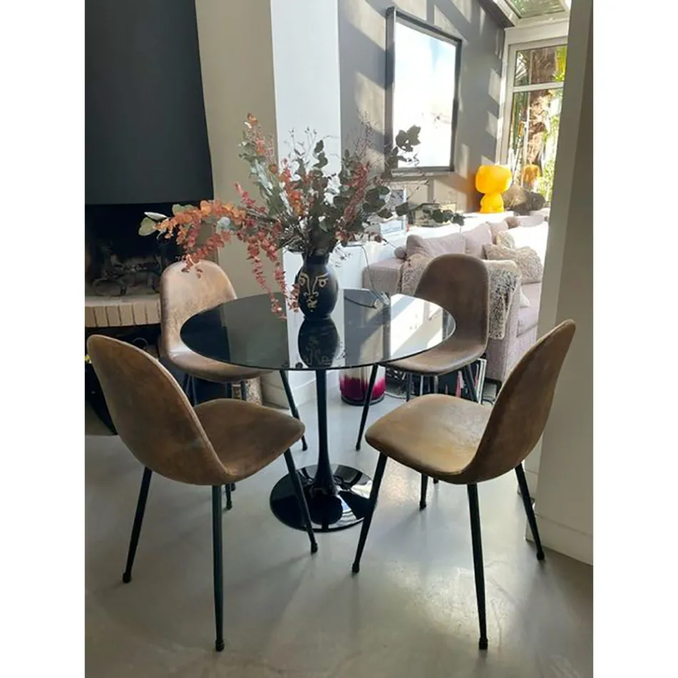 Tavolo Tulip Eero Saarinen H 73 Rotondo in Marmo Nero Marquinia Made in Italy - Scarlet Viadurini