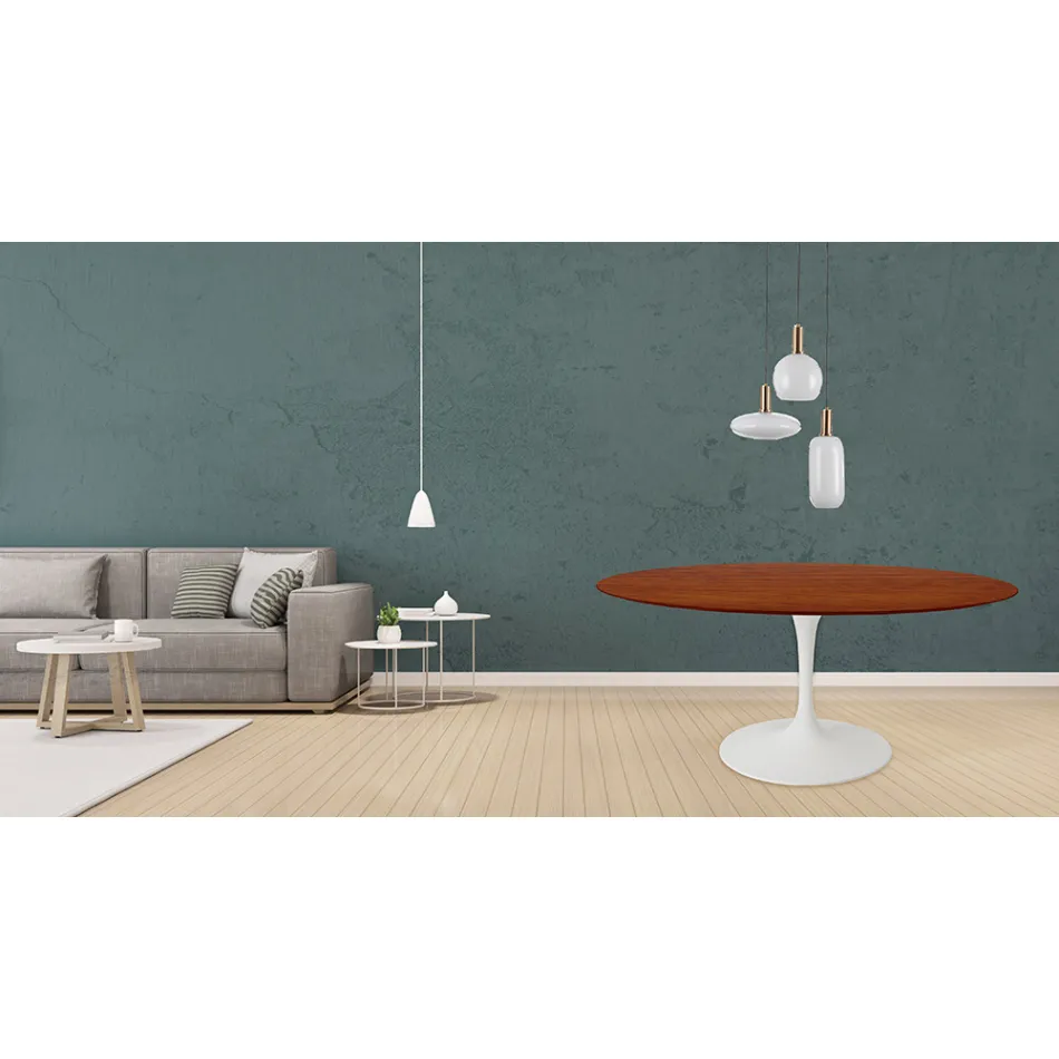 Tavolo Tulip Eero Saarinen H 73 Rotondo in Rovere Tinto Ciliegio Made in Italy - Scarlet Viadurini