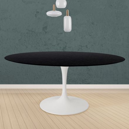 Tavolo Tulip Eero Saarinen H 73 Rotondo in Rovere Tinto Nero Made in Italy - Scarlet Viadurini