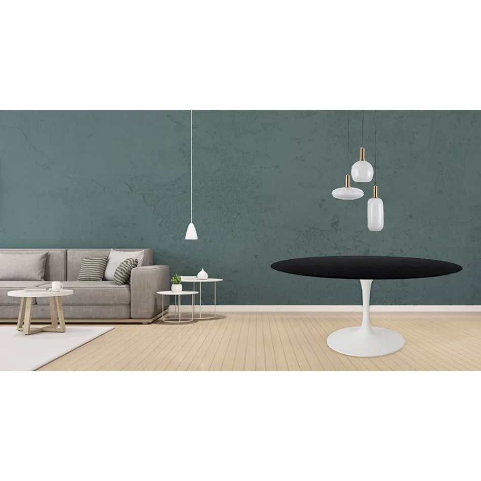 Tavolo Tulip Eero Saarinen H 73 Rotondo in Rovere Tinto Nero Made in Italy - Scarlet Viadurini