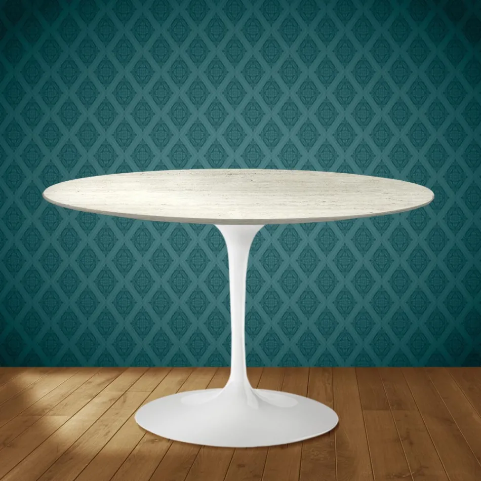 Tavolo Tulip Eero Saarinen H 74 in Ceramica Marmorio Made in Italy - Scarlet Viadurini