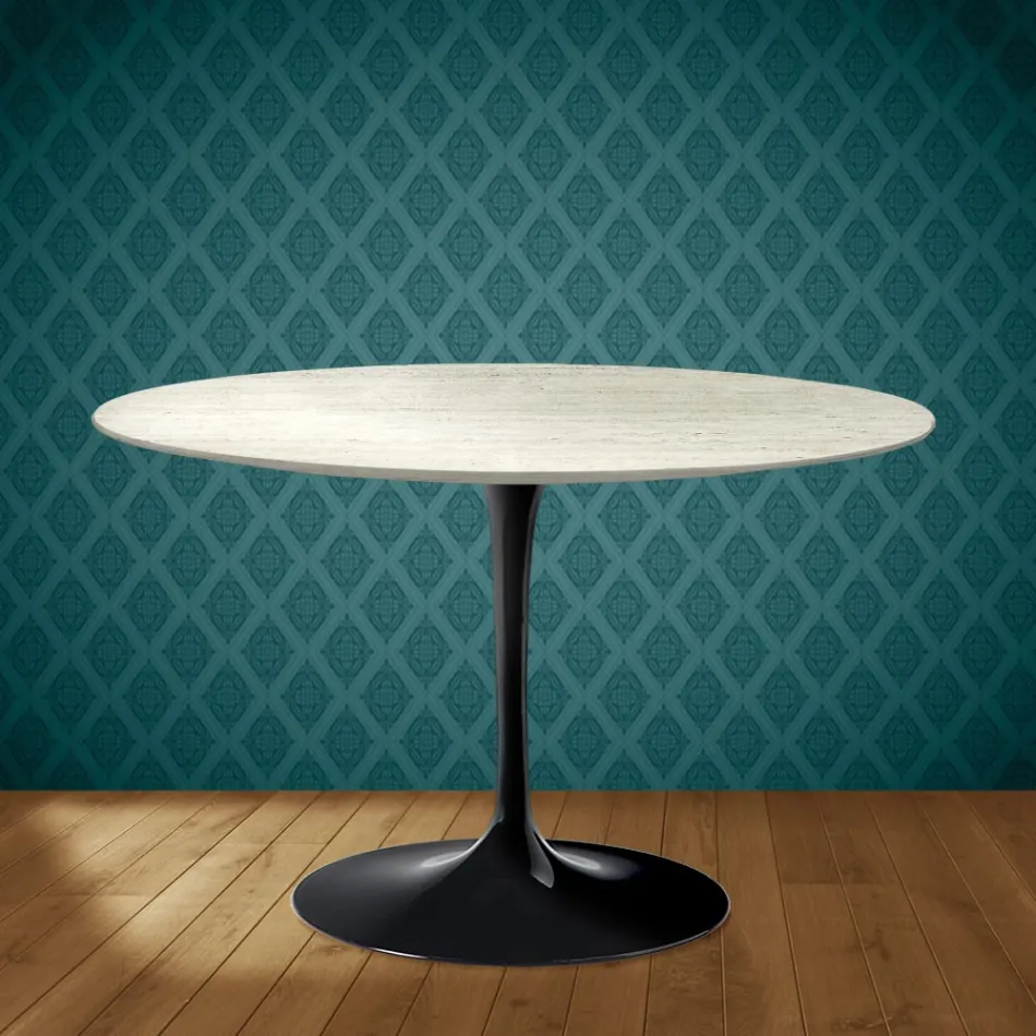 Tavolo Tulip Eero Saarinen H 74 in Ceramica Marmorio Made in Italy - Scarlet Viadurini