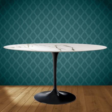 Tavolo Tulip Eero Saarinen H 74 Ovale in Ceramica Aura 22 Made in Italy - Scarlet Viadurini