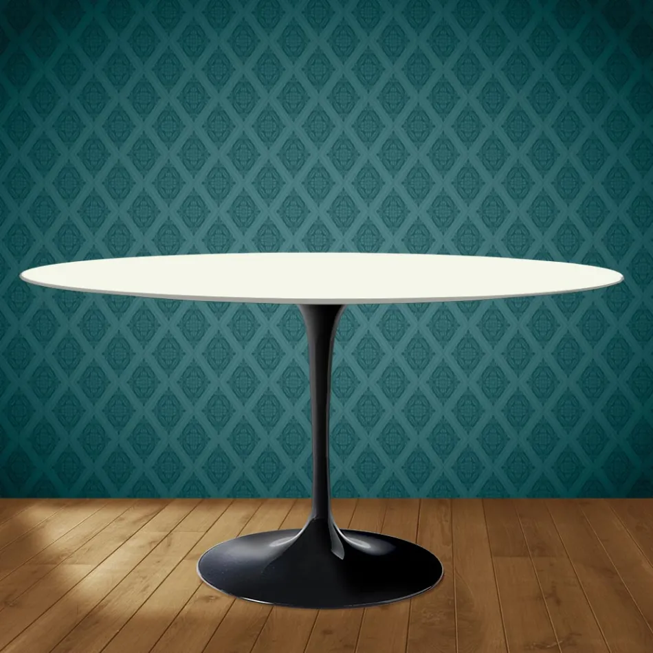 Tavolo Tulip Eero Saarinen H 74 Ovale in Ceramica Moonè Made in Italy - Scarlet Viadurini