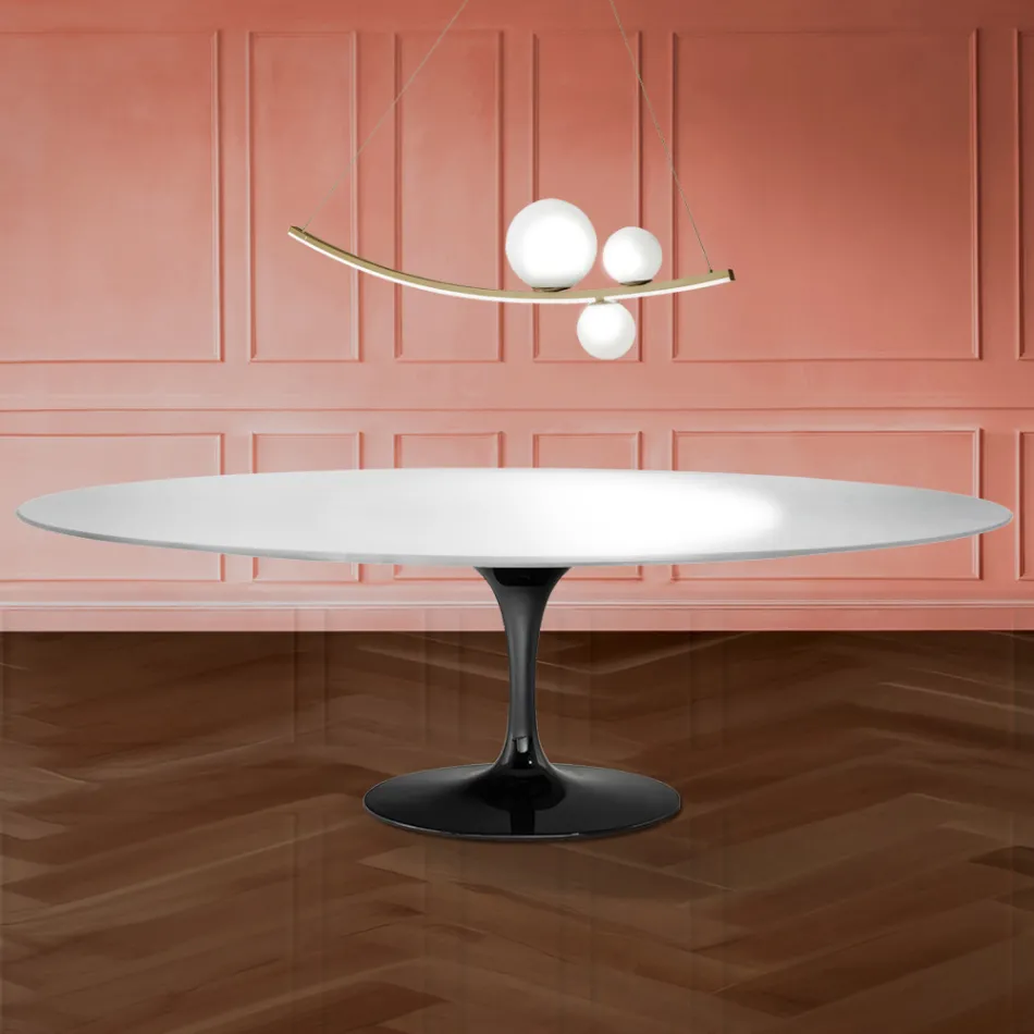 Tavolo Tulip Eero Saarinen H 74 Ovale in laminato Liquido Made in Italy - Scarlet Viadurini