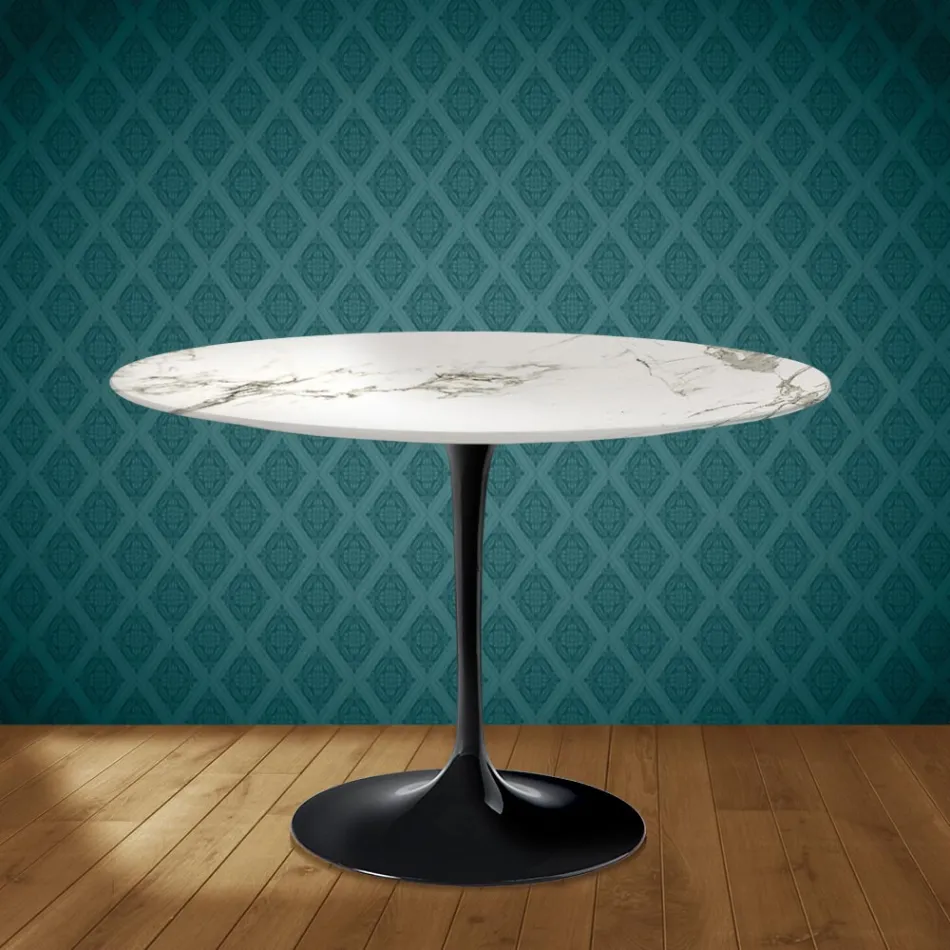 Tavolo Tulip Eero Saarinen H 74 Rotondo in Ceramica Aura 22 Made in Italy - Scarlet Viadurini