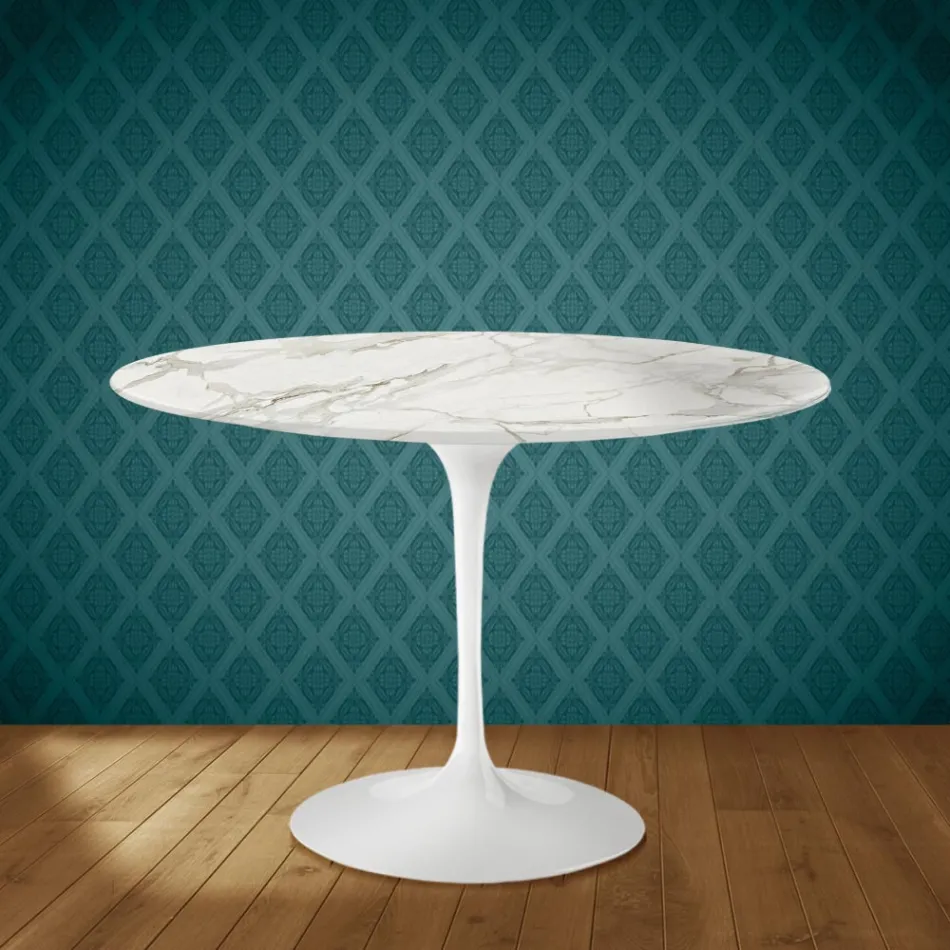 Tavolo Tulip Eero Saarinen H 74 Rotondo in Ceramica Lucid Made in Italy - Scarlet Viadurini