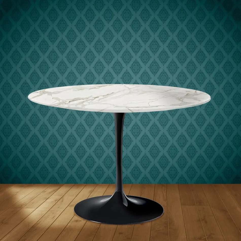 Tavolo Tulip Eero Saarinen H 74 Rotondo in Ceramica Lucid Made in Italy - Scarlet Viadurini