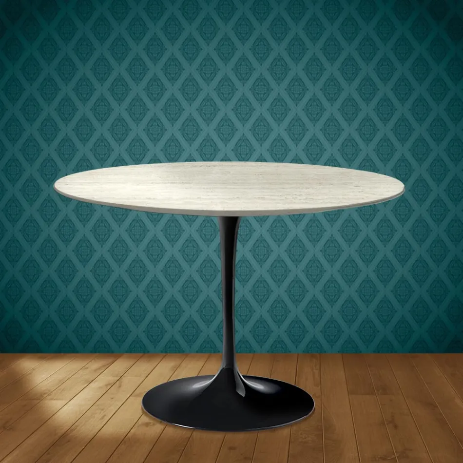 Tavolo Tulip Eero Saarinen H 74 Rotondo in Ceramica Marmorio Made in Italy - Scarlet Viadurini