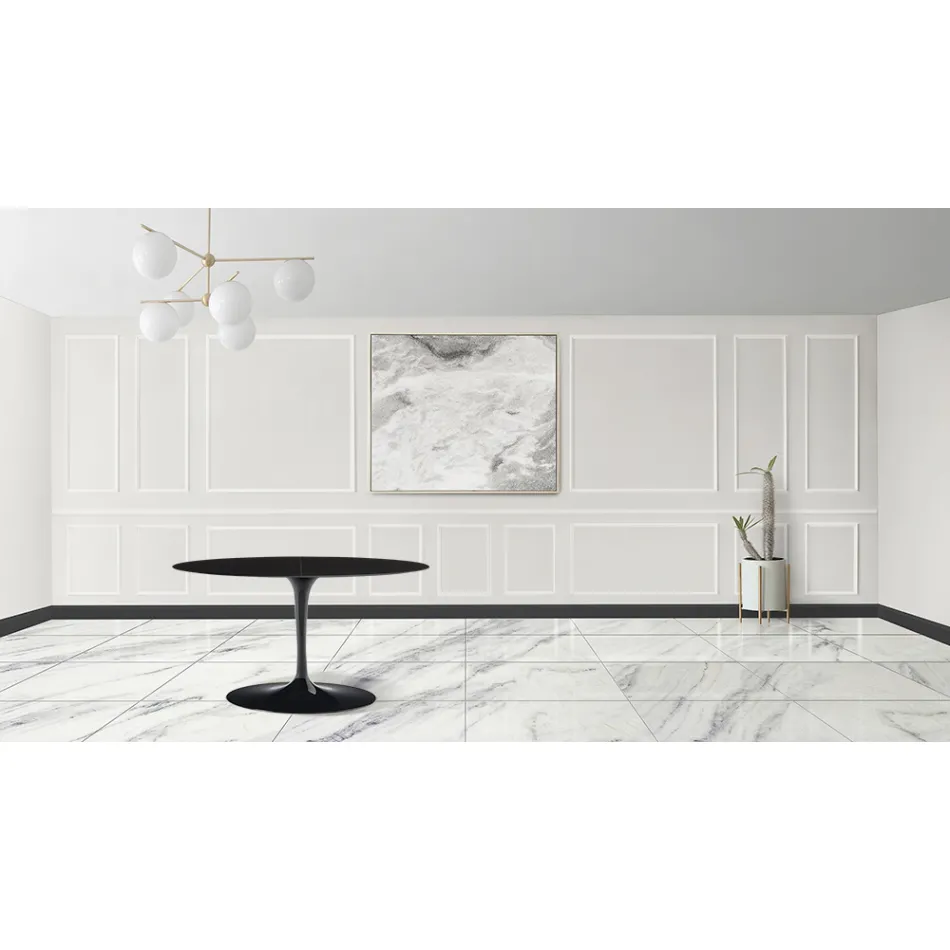 Tavolo Tulip Eero Sarinen H 73 Ovale Allungabile in Laminato Liquido Nero - Scarlet Viadurini