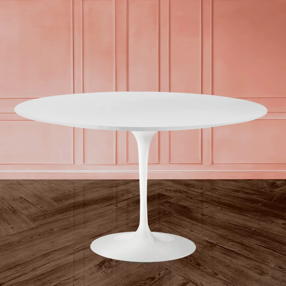 Tavolo Tulip Eero Sarinen H 73 Ovale in Laminato Liquido Bianco Made in Italy - Scarlet Viadurini
