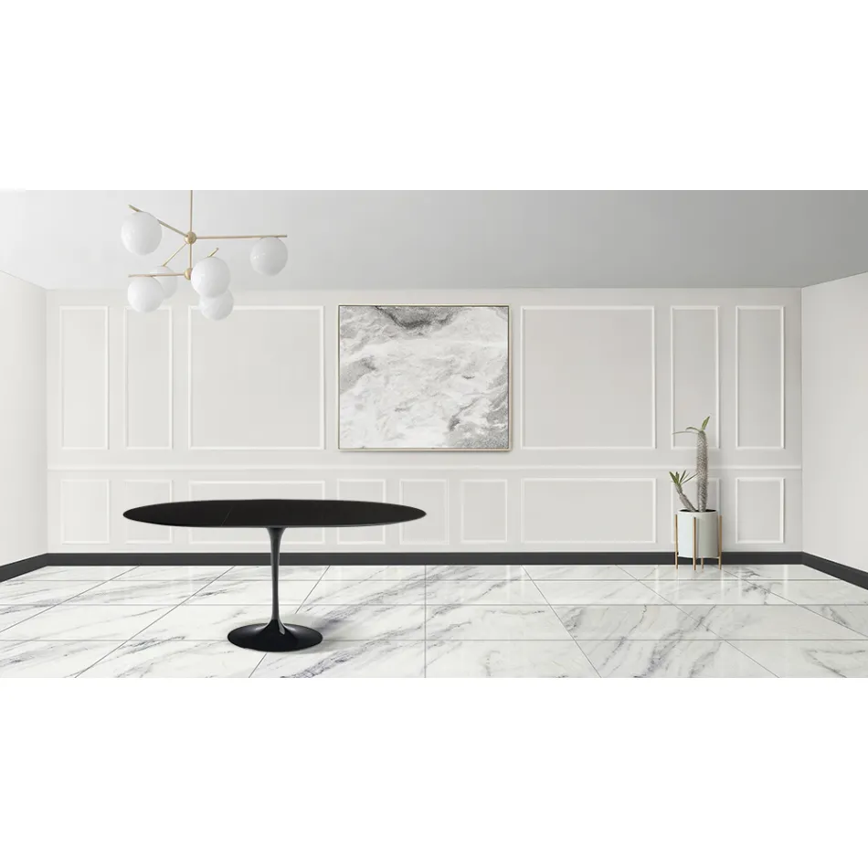 Tavolo Tulip Saarinen H 73 Allungabile in Laminato Liquido Nero Made in Italy - Scarlet Viadurini