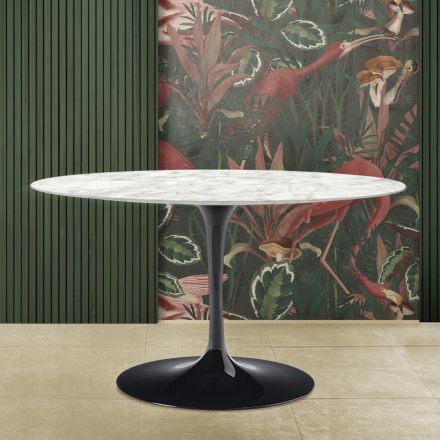 Tavolo Tulip Saarinen H 73 con Piano Ovale in Marmo di Carrara Made in Italy - Scarlet Viadurini