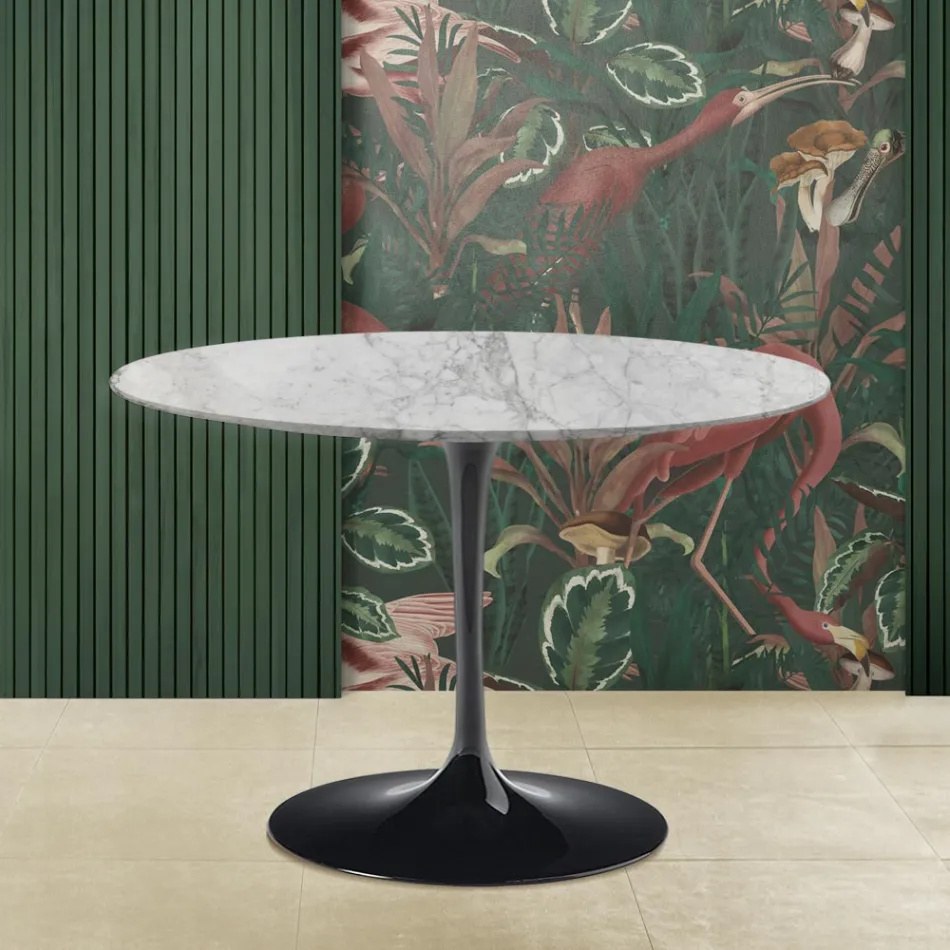 Tavolo Tulip Saarinen H 73 con Piano Rotondo in Marmo Arabescato Made in Italia Viadurini