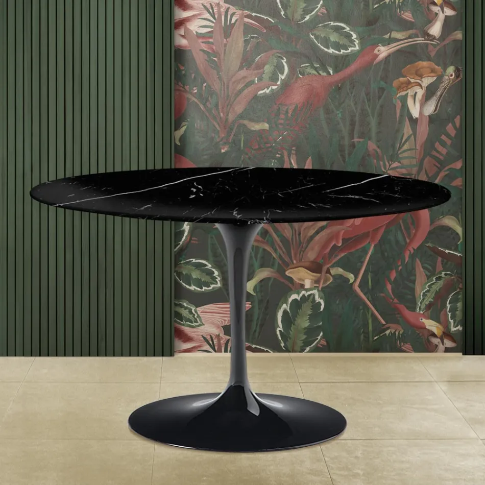 Tavolo Tulip Saarinen H 73 con Piano Rotondo in Marmo Nero Marquinia Made in Italy - Scarlet Viadurini