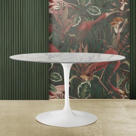 Tavolo Tulip Saarinen H 73 Ovale in Marmo di Carrara Statuarietto Made in Italy - Scarlet Viadurini