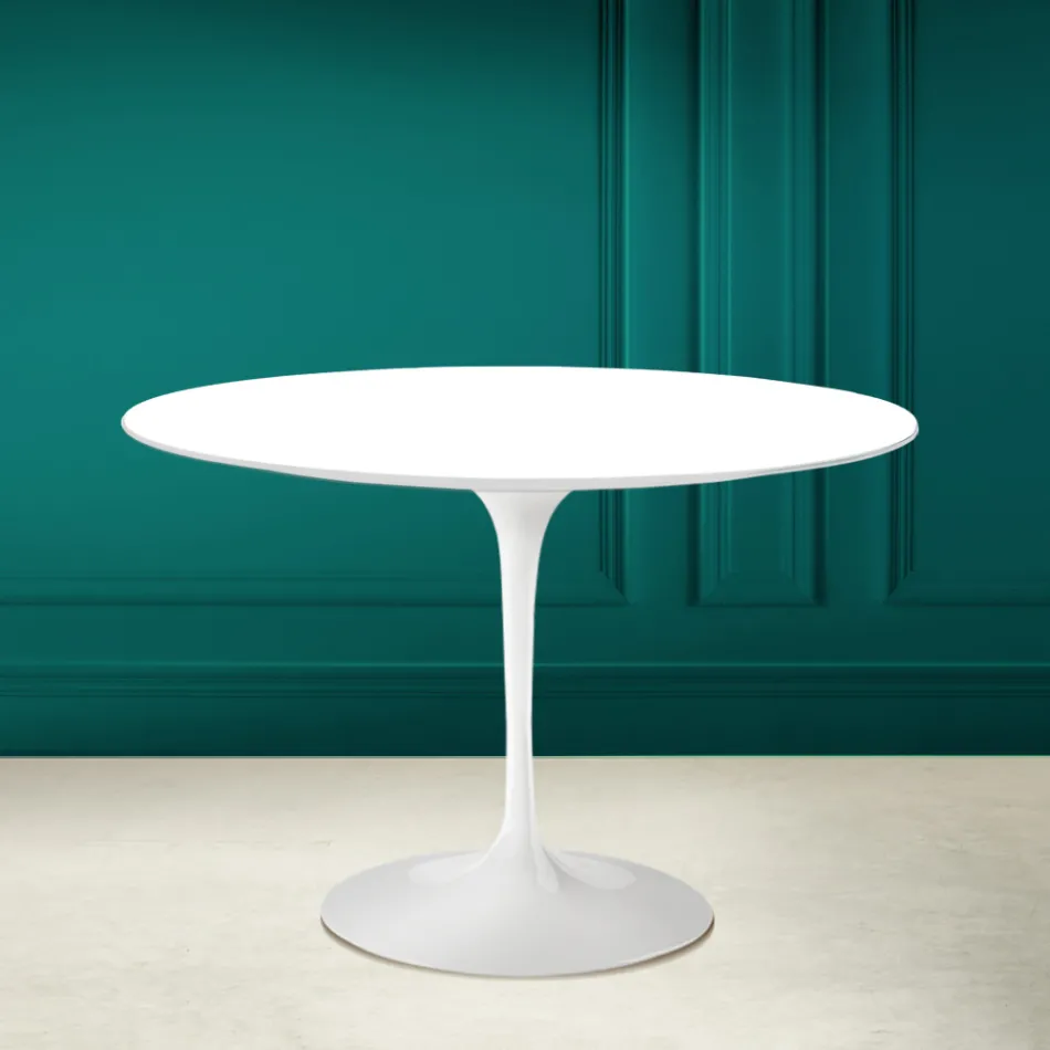 Tavolo Tulip Saarinen H 73 Rotondo in Ceramica Bianco Assoluto Made in Italy - Scarlet Viadurini