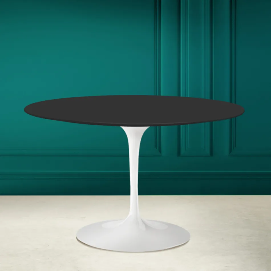 Tavolo Tulip Saarinen H 73 Rotondo in Ceramica Nero Soft Made in Italy - Scarlet Viadurini